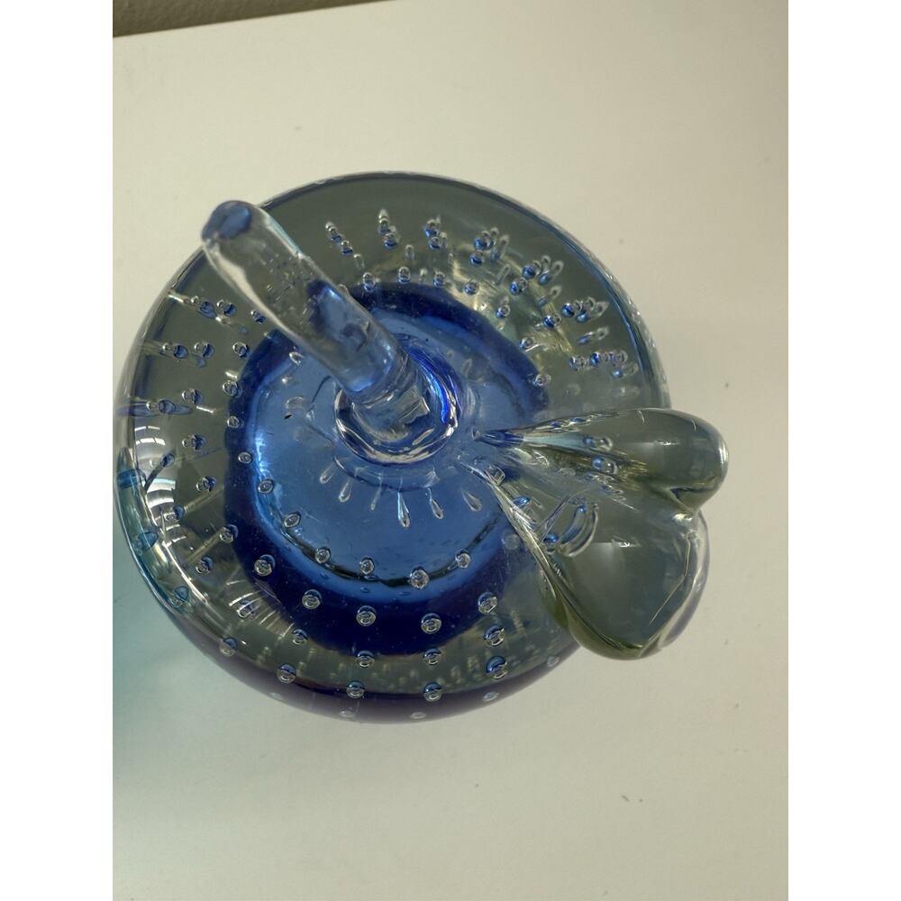 Vintage Murano Style Blue Glass Apple Paperweights Lot of 2 Heavy 6.5” - Picture 5 of 8